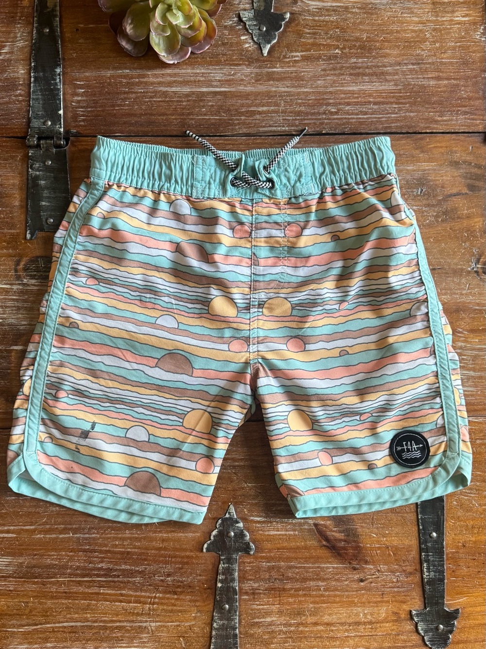 Retro Sun-Wave Swim Trunks with Mint Trim by Feather 4 Arrow